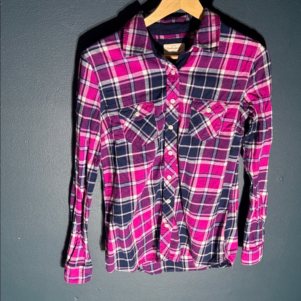 Weatherproof Women’s Bright Pink Plaid Flannel Shirt Size Medium